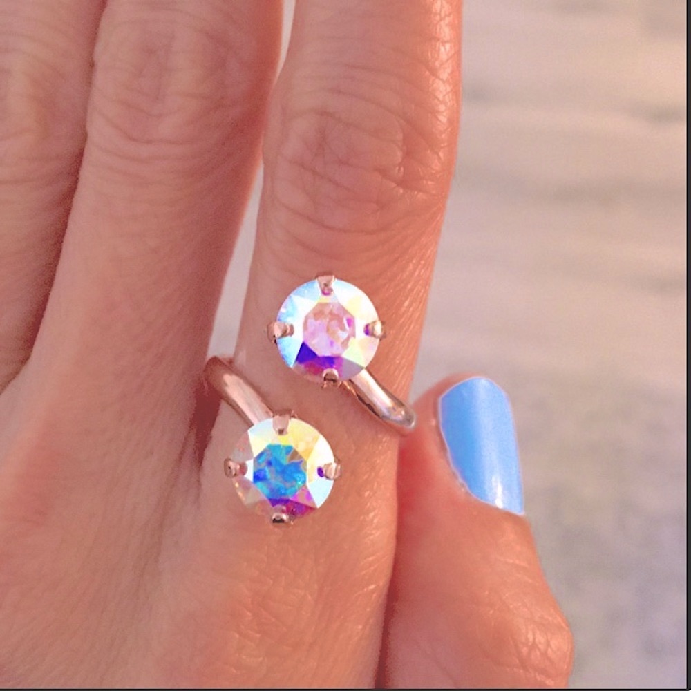 Aurora Borealis + Rose Gold Crystal Statement Snake Ring